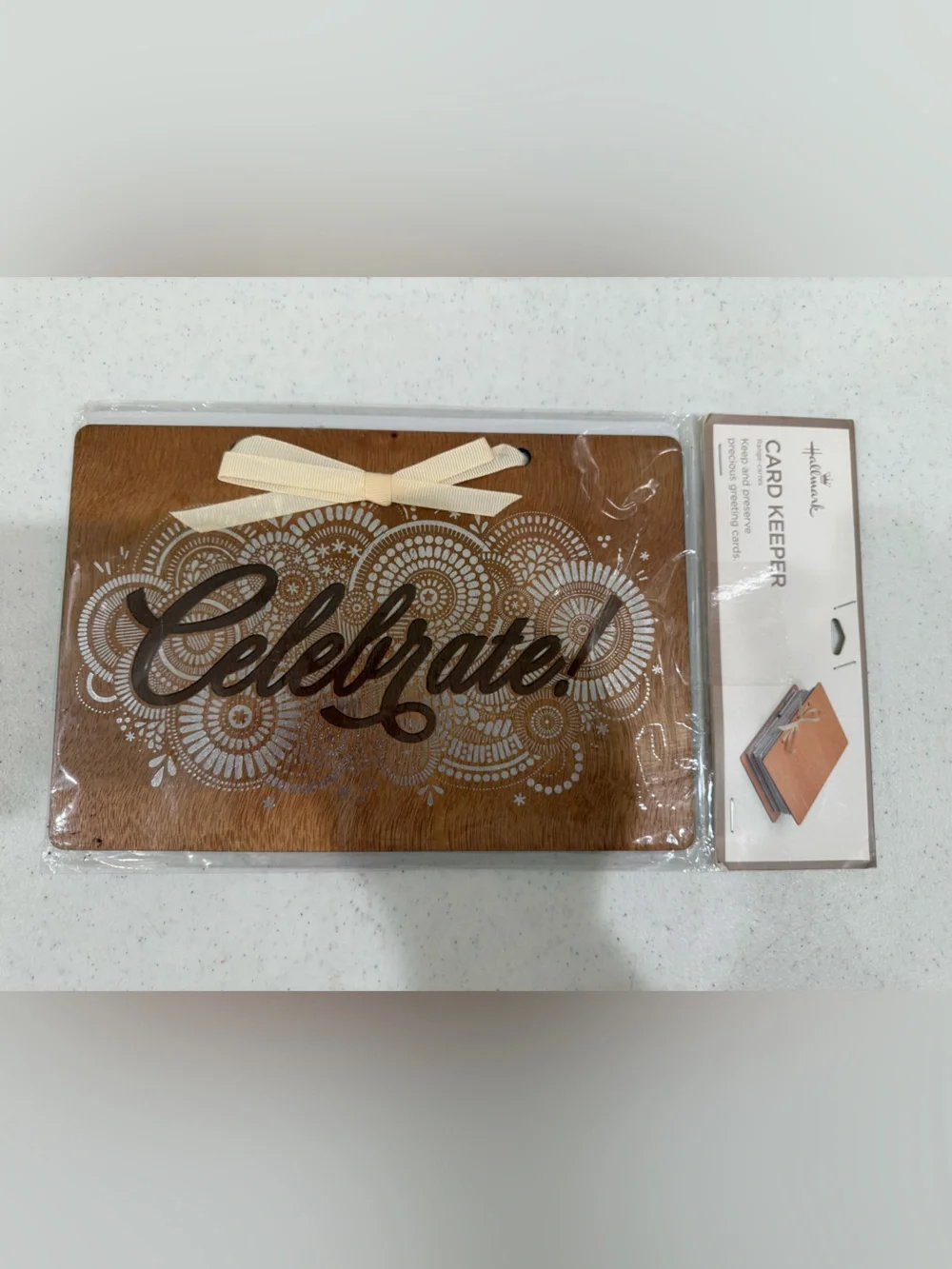 NEW Hallmark “ Celebrate “ Etched Card Keeper w/ Satin Ribbon